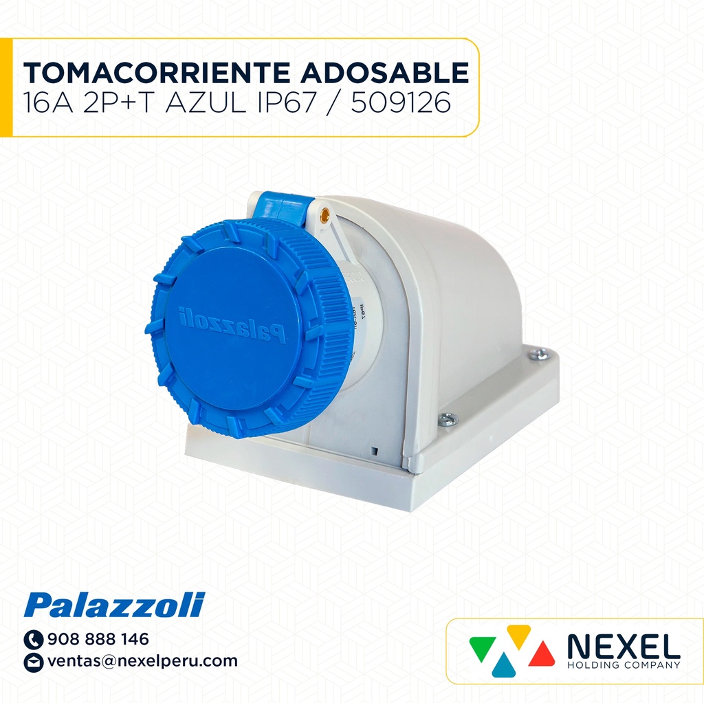 TOMACORRIENTE ADOSABLE 16A 2P+T AZUL IP67 / 509126 PALAZZOLI
