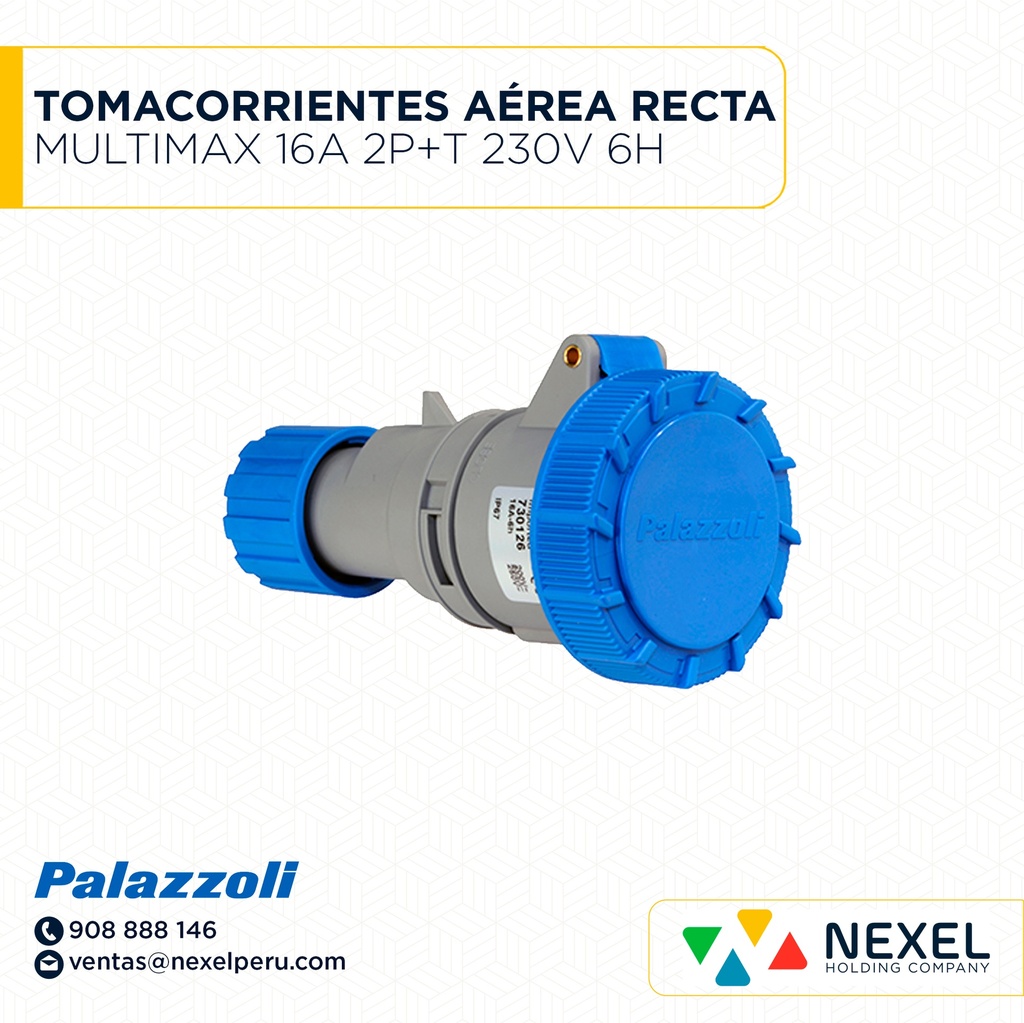 TOMACORRIENTES AÉREA RECTA MULTIMAX 16A 2P+T 230V 6H IP67 730126 PALAZZOLI