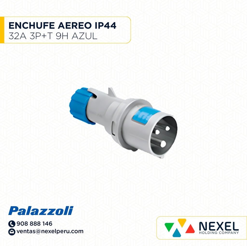 ENCHUFE AEREO 32A 3P+T 9H IP44 AZUL / 700239 PALAZZOLI