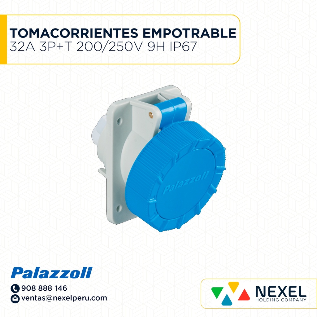 TOMACORRIENTES EMPOTRABLE 32A 3P+T 200/250V 9H IP67 489239 AZUL PALAZZOLI