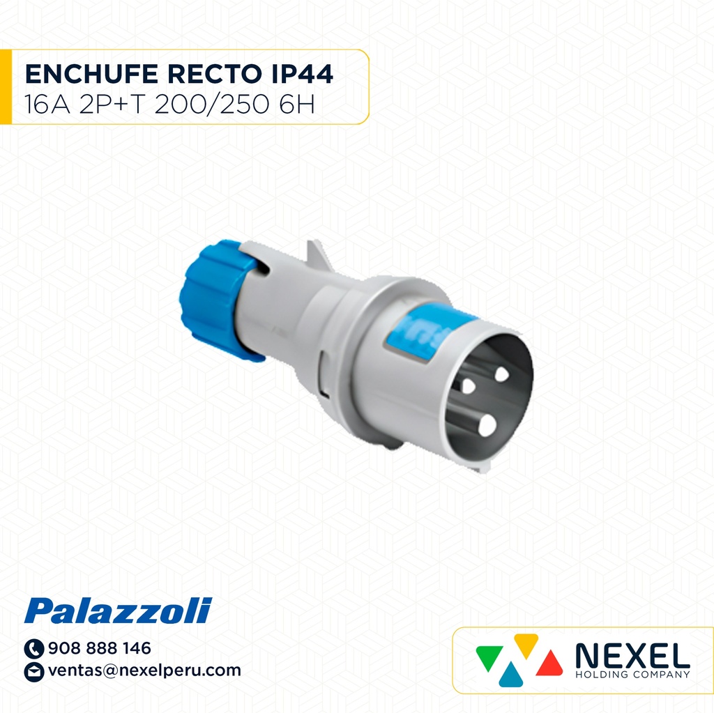 ENCHUFE RECTA MULTIMAX 16A 2P+T 200/250V 6H IP44 700126 AZUL PALAZZOLI