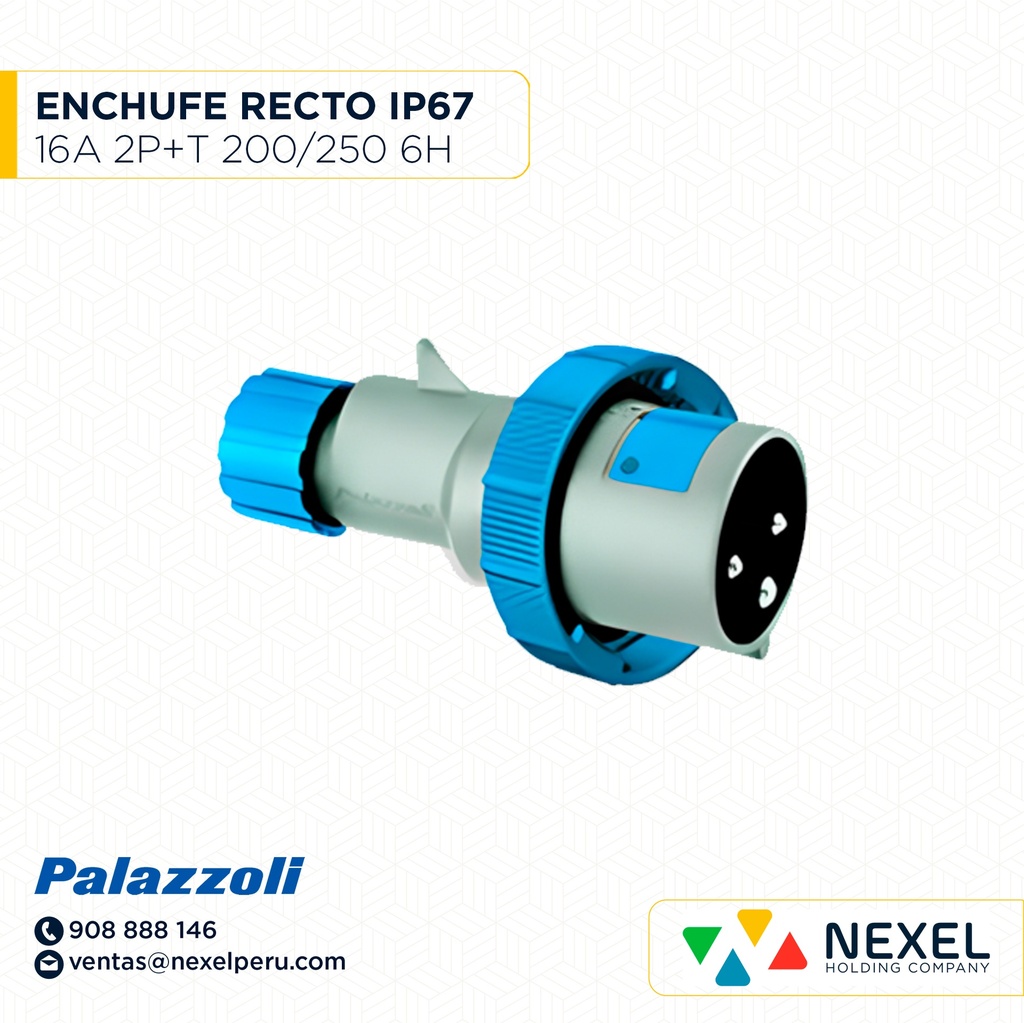 ENCHUFE RECTA MULTIMAX 16A 2P+T 200/250V 6H IP67 710126 AZUL PALAZZOLI