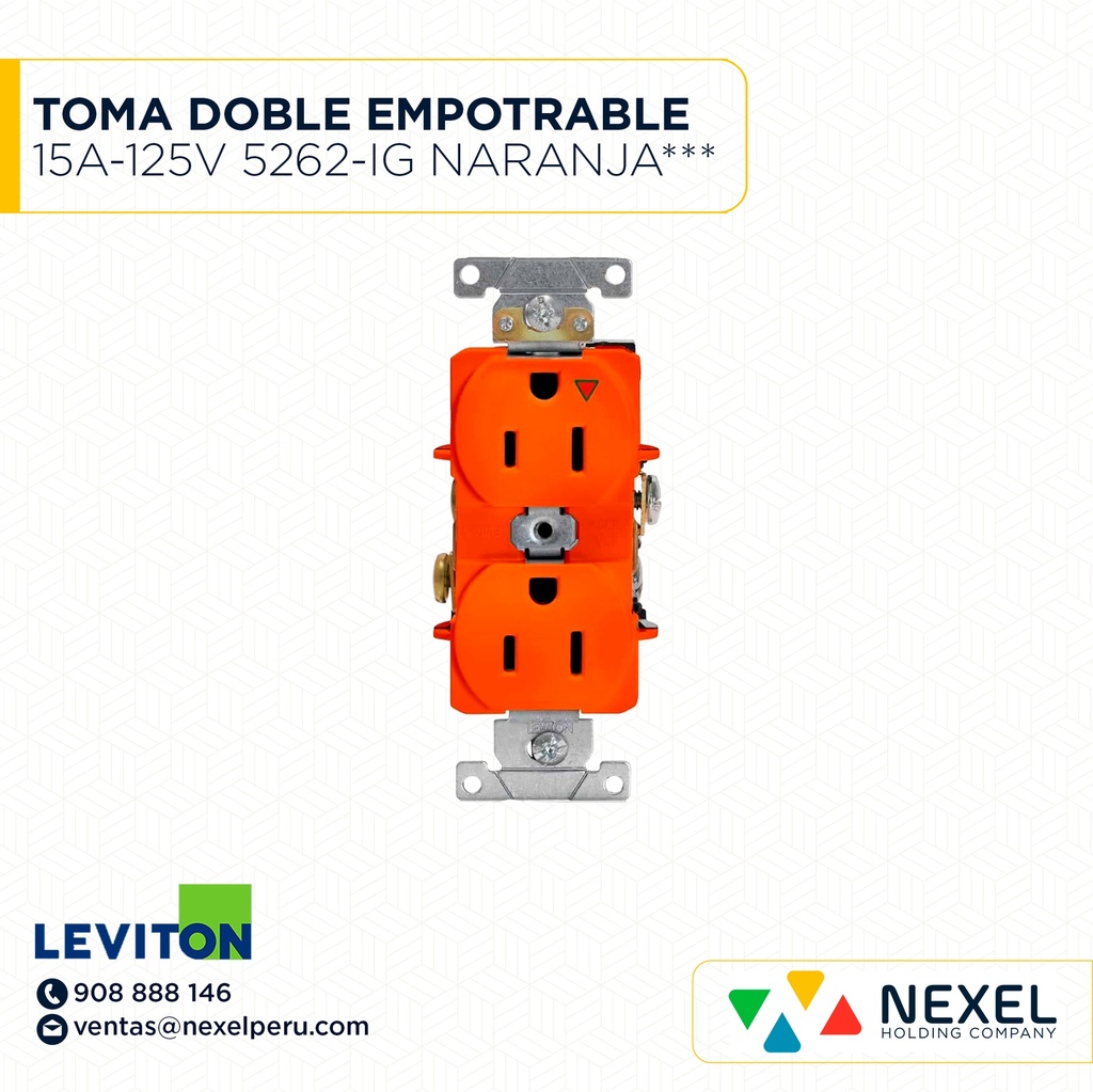 TOMA DOBLE EMPOTRABLE 15A-125V 5262-IG NARANJA*** LEVITON
