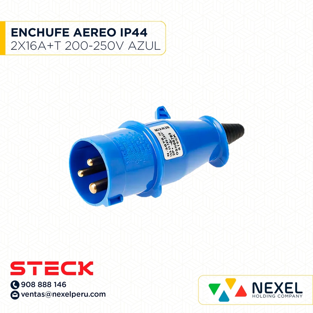 ENCHUFE AEREO IP44 2X16A+T/6H 200V-250V AZUL / N-3076 STECK