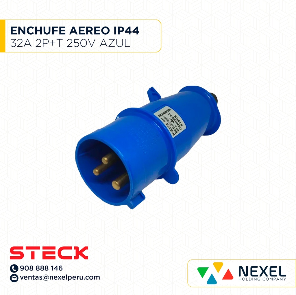 ENCHUFE AEREO 32A 2P+T 250V AZUL IP44 / N-3276 STECK