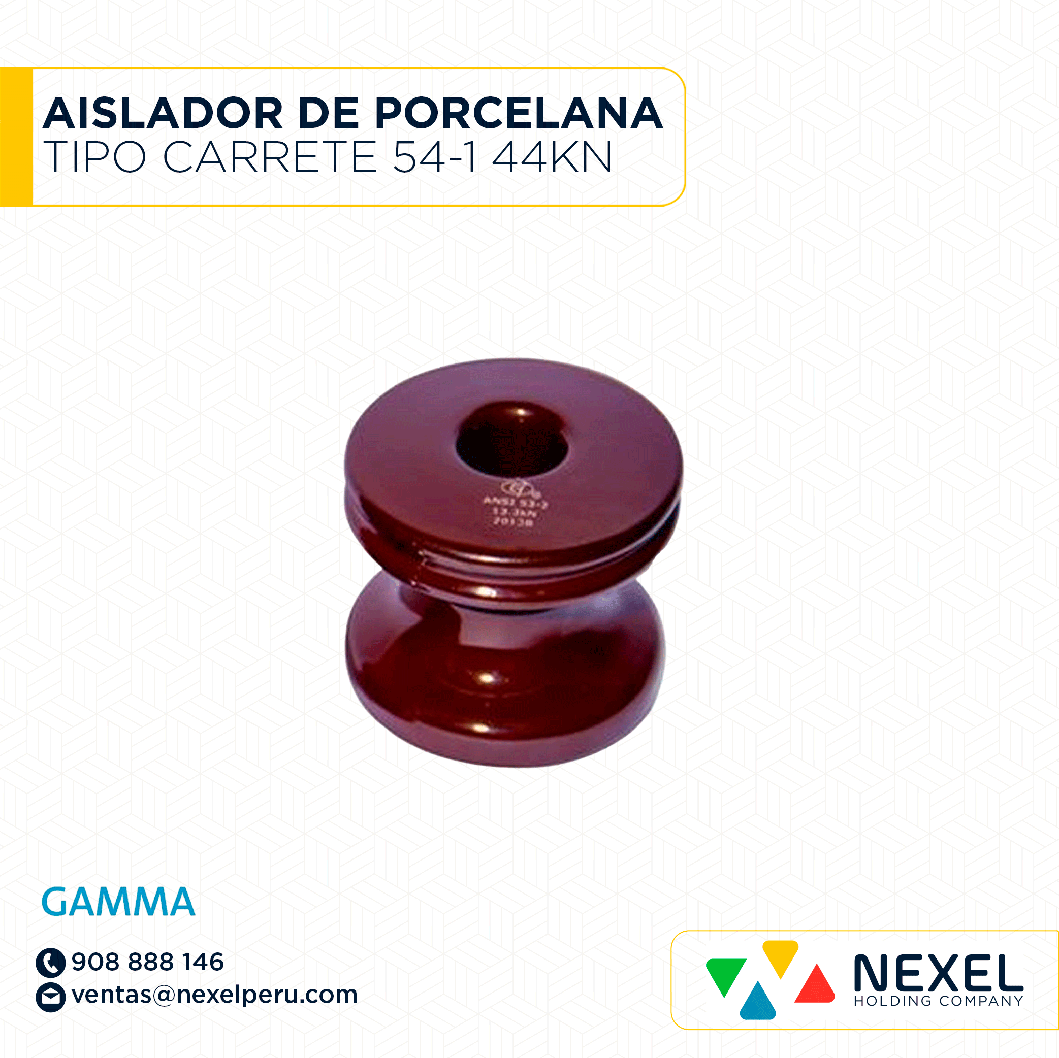 AISLADOR DE PORCELANA TIPO TENSOR ANSI 54-1 44KN GAMMA