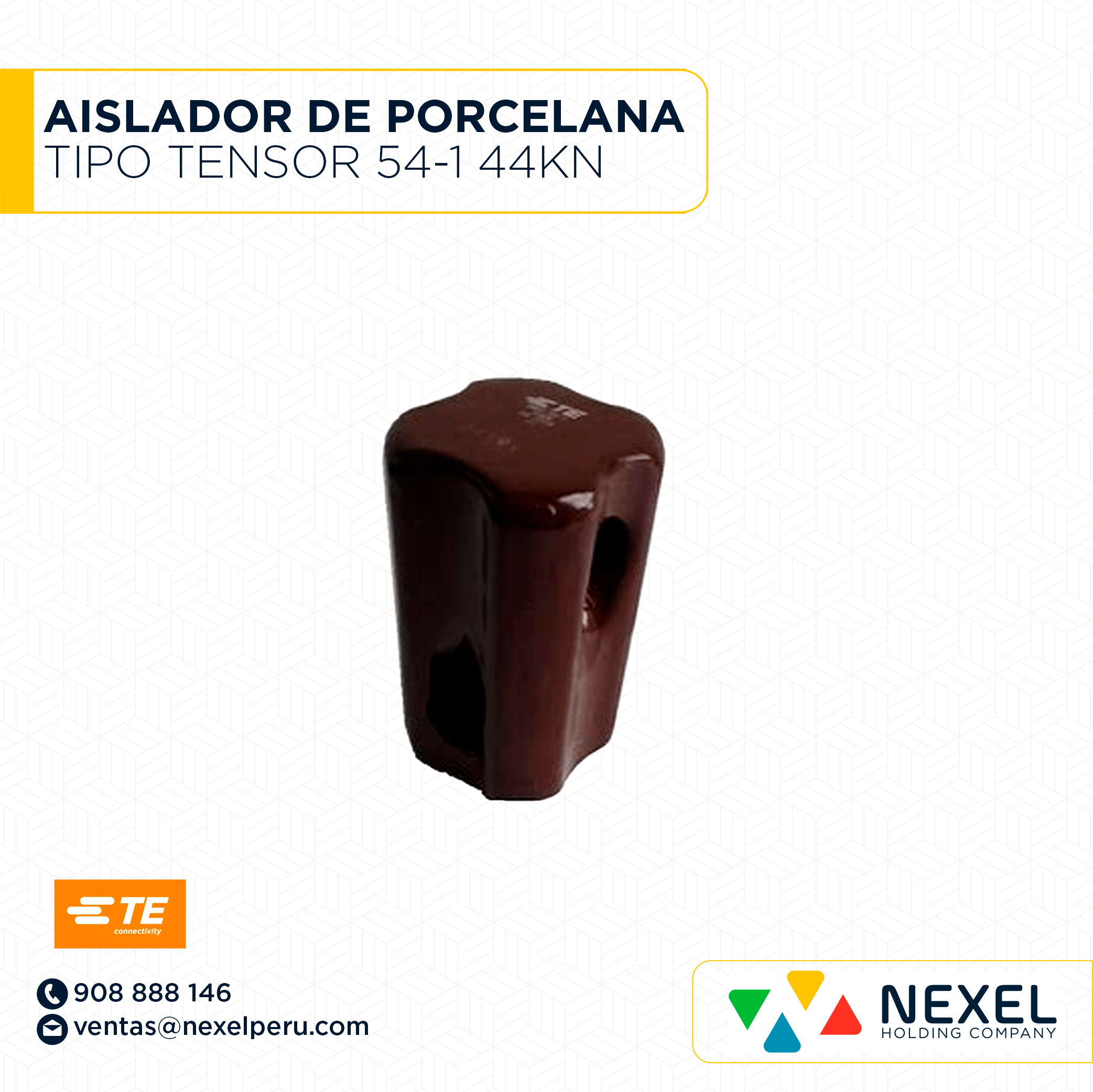 AISLADOR DE PORCELANA TIPO TENSOR ANSI 54-1 44KN TE CONNECTIVITY
