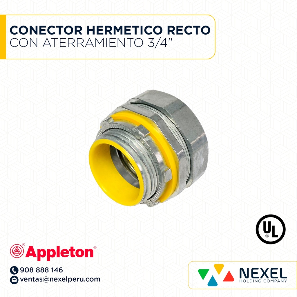 CONECTOR HERMETICO RECTO CON ATERRAMIENTO 3/4" APPLETON