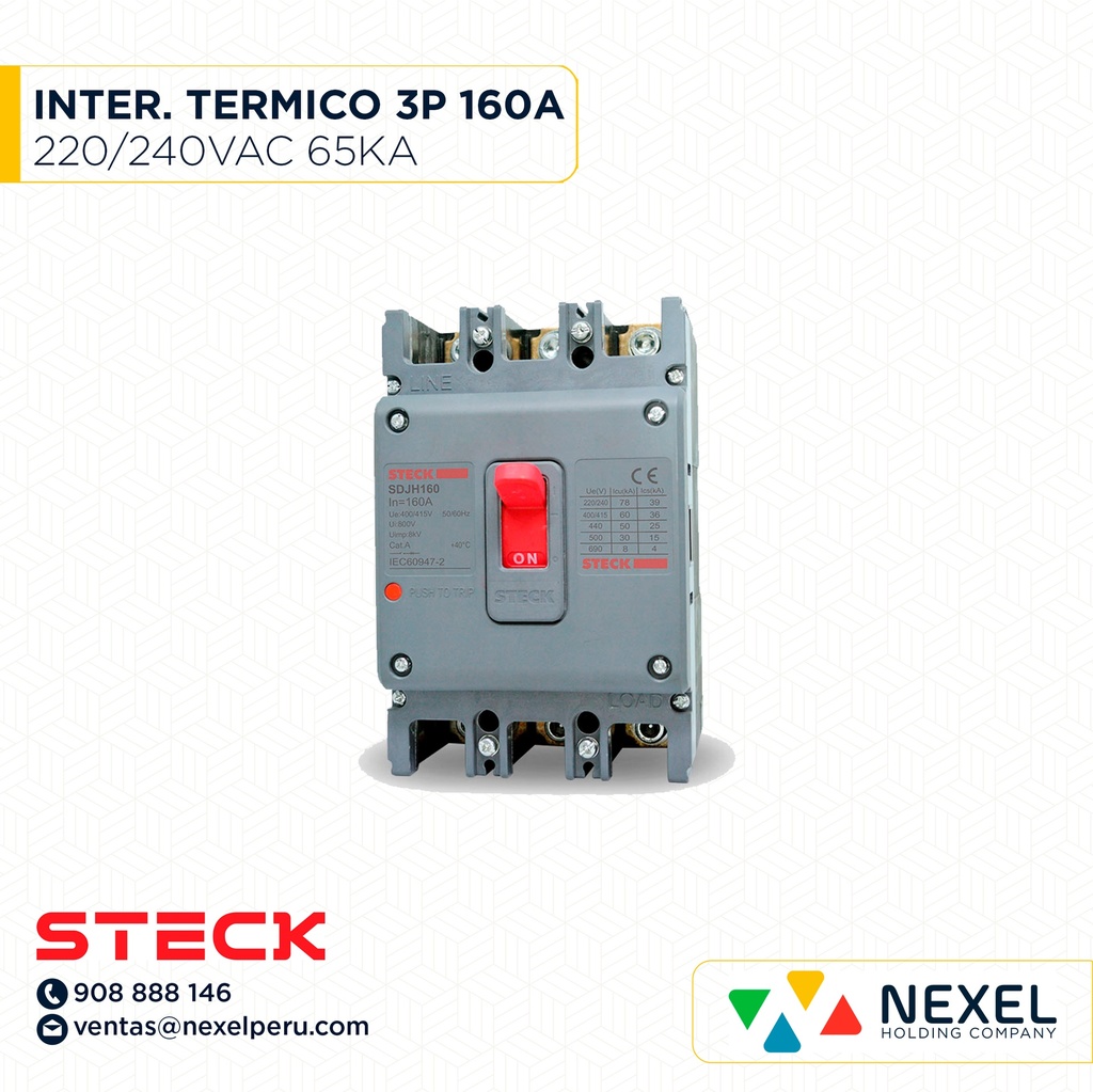 OUT- INTERRUPTOR AUT CAJA MOLD 3P FIJO 160A 65KA 220/240VAC SDJH160 (SD-LH160) (OULET SIN PASANTE/CAJA) STECK