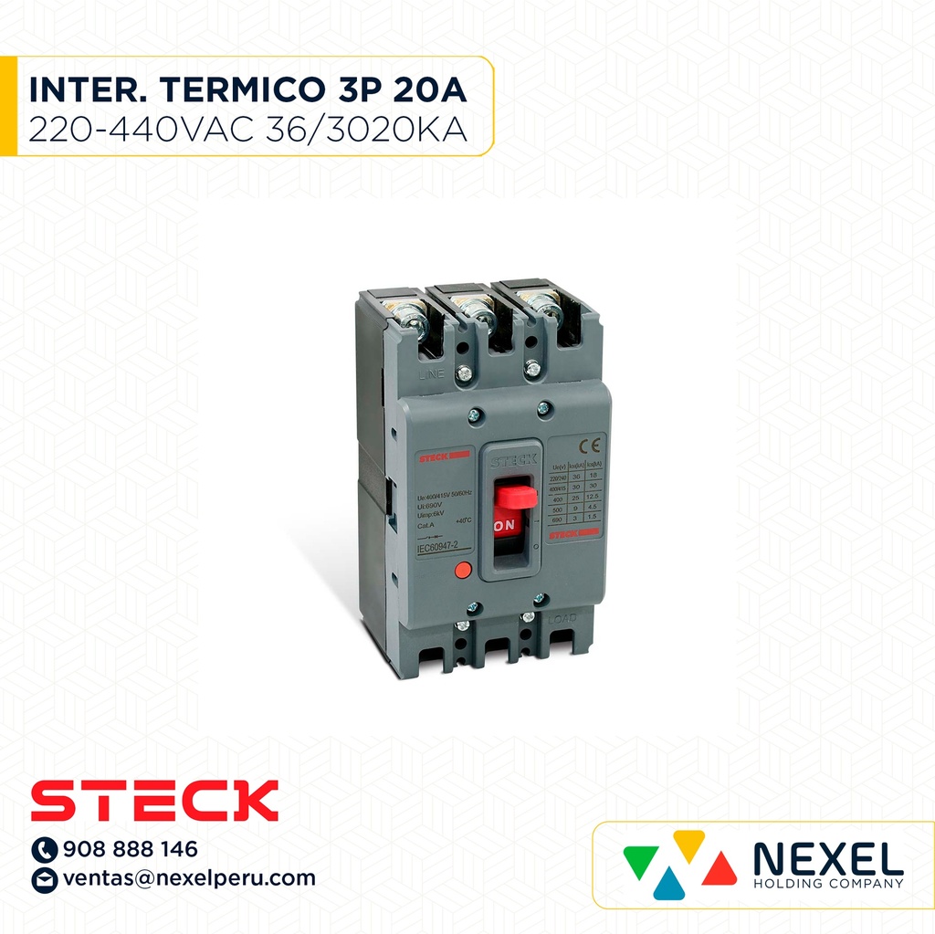 INTERRUPTOR AUT CAJA MOLD 3P FIJO 20A 36/30/25KA 220/400/440VAC SDJS20 (SD-LS20) (OULET SIN PASANTE/ CAJA) STECK