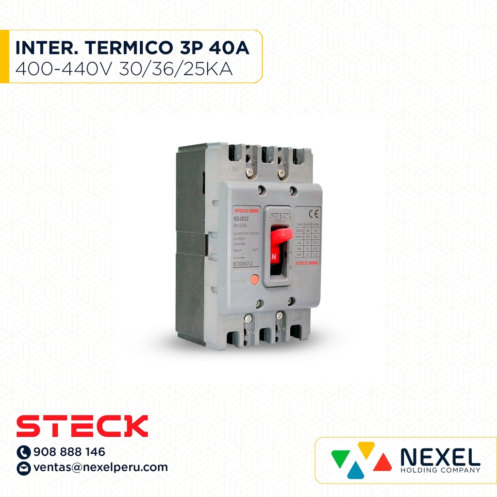 INTERRUPTOR AUT CAJA MOLD 3P FIJO 40A 36/30/25KA 220/400/440VAC SDJS40 (SD-LS40) (OULET SIN PASANTE/CAJA) STECK