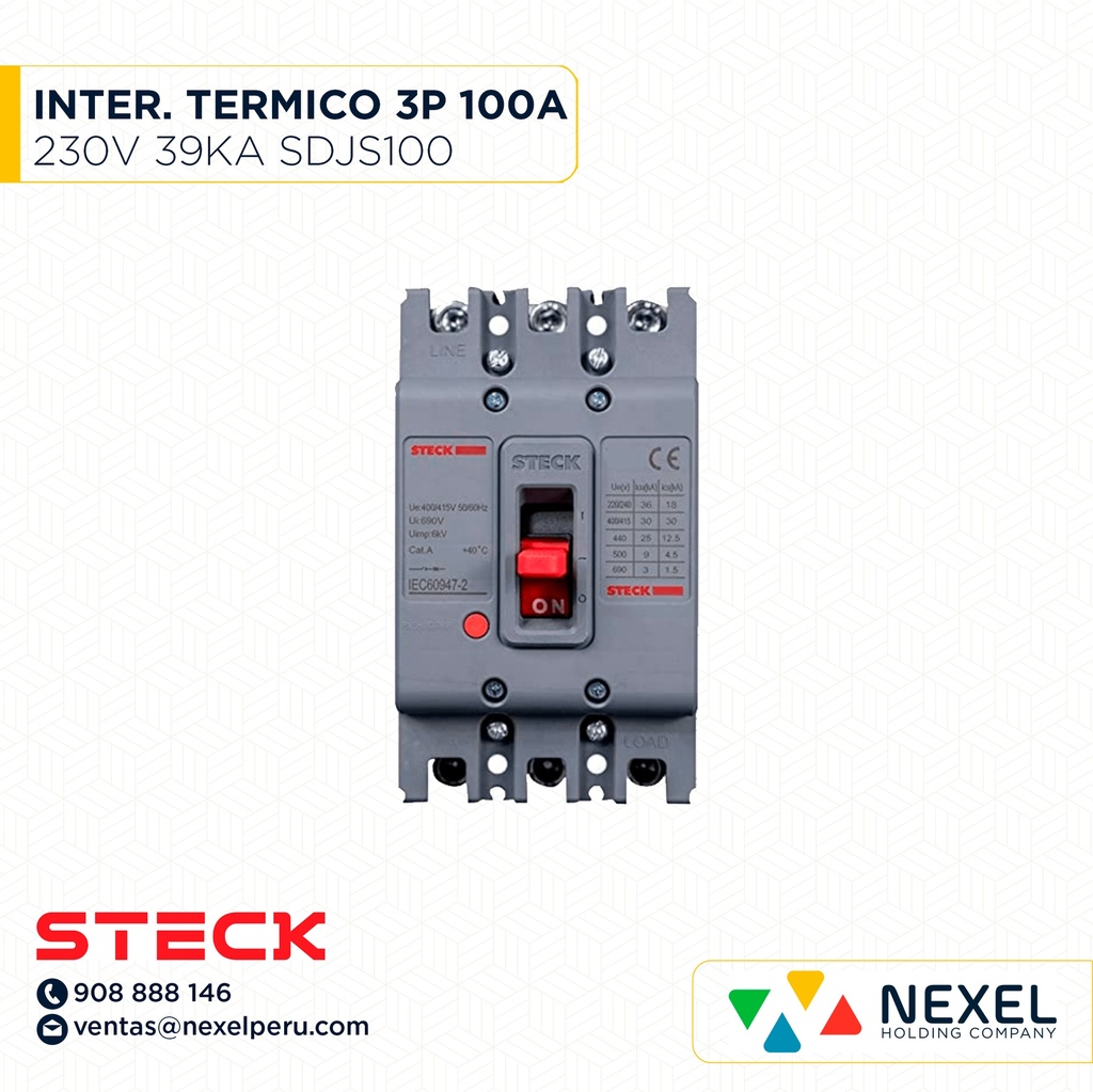 INTERRUPTOR AUT CAJA MOLD 3P FIJO 100A 39KA 230VAC SDJS100 (SD-LS100) (OULET SIN PASANTE/CAJA) STECK