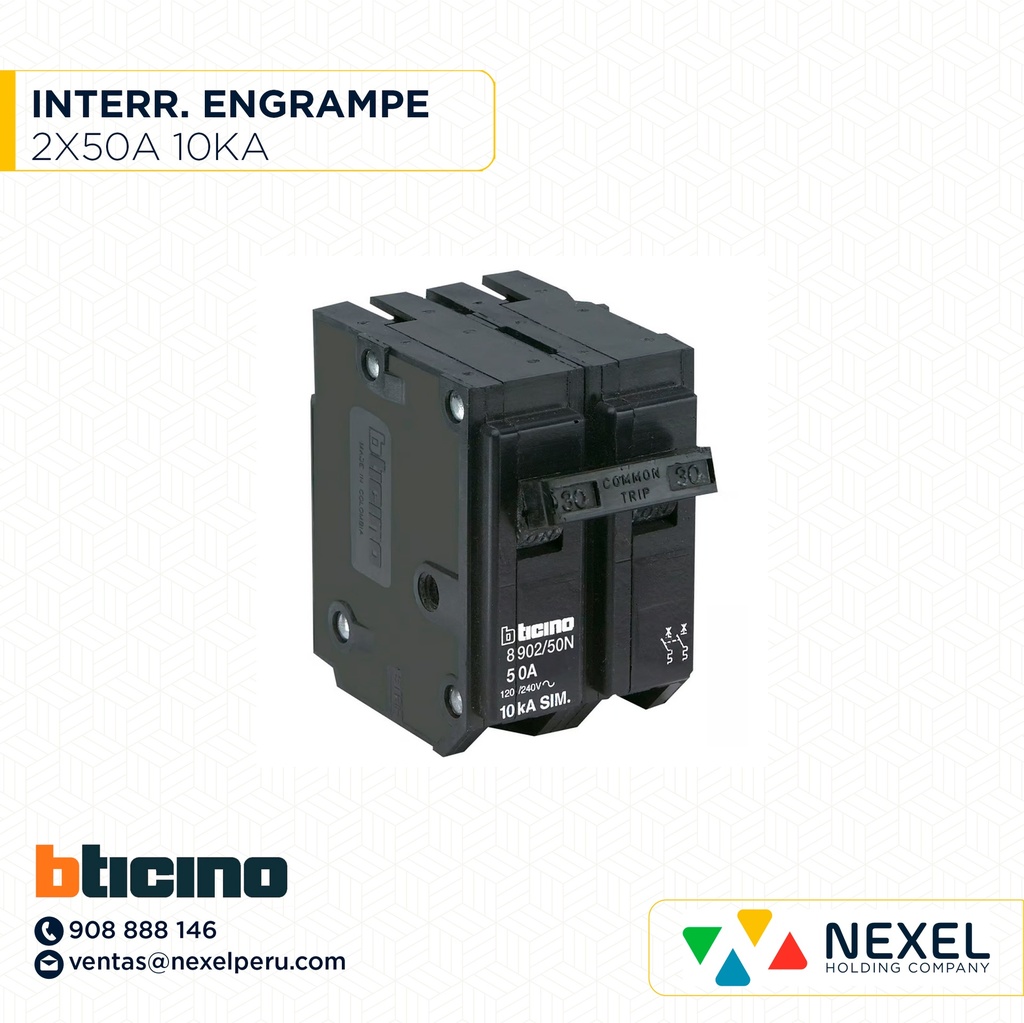 OUT-INTERRUPTOR ENGRAMPE 2X50A 10KA BTICINO