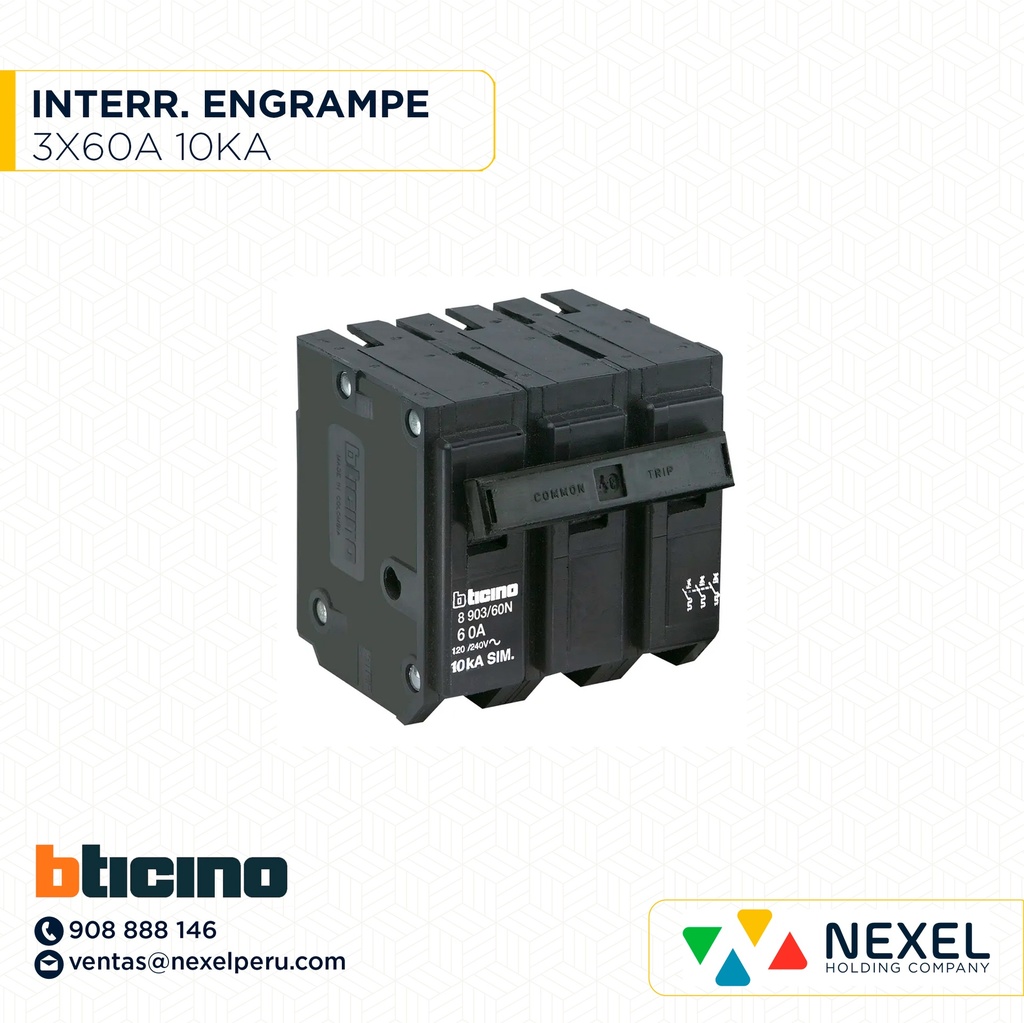 OUT-INTERRUPTOR ENGRAMPE 3X60A 10KA BTICINO
