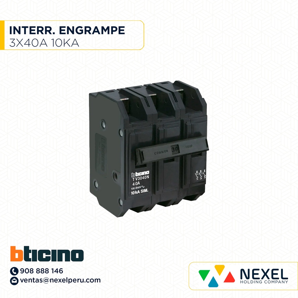 OUT-INTERRUPTOR ENGRAMPE 3X40A 10KA BTICINO