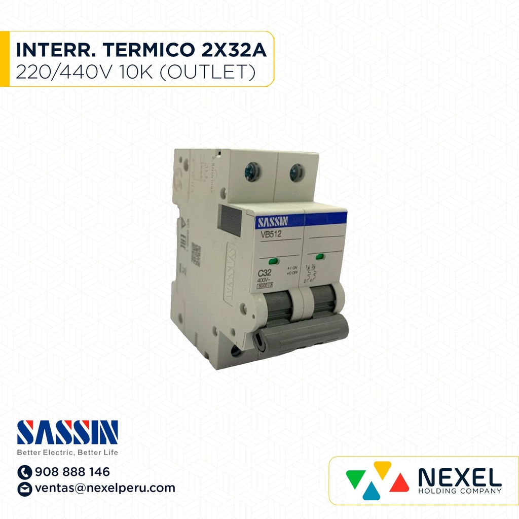 INTERR. TERMICO RIEL DIN 2X32A 10K 220/400V SASSIN (OUTLET)