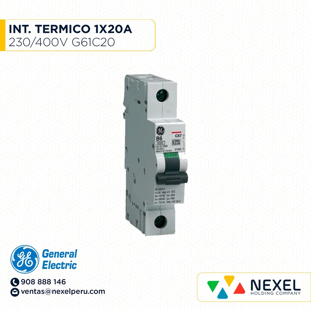INTERR. TERMICO 1X20A 230/400V 6K G61C20 GENERAL ELECTRIC (OUTLET)
