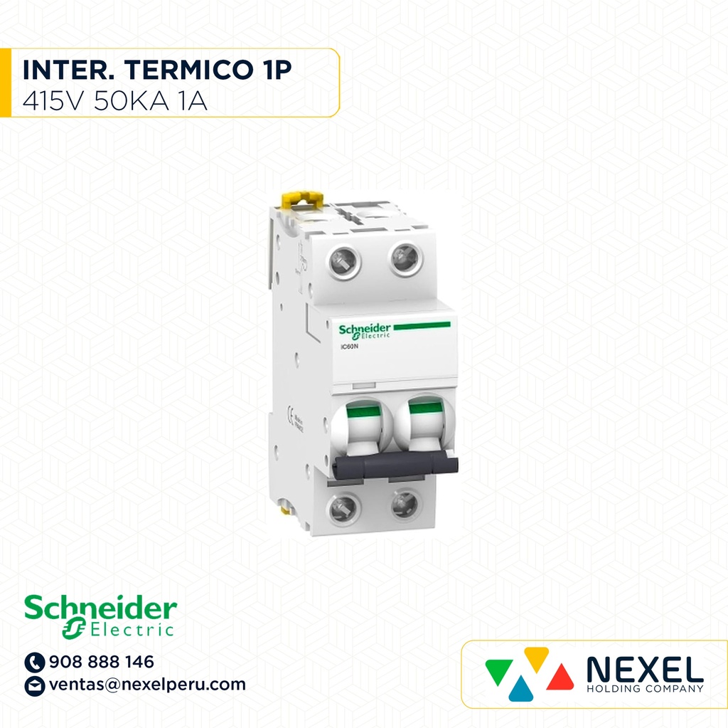 INTERRUPTOR AUT TERMOMAG P/RIEL 1P 1A 230/415VAC 50/3KA IC60N A9F74101 SCHNEIDER (OUTLET)