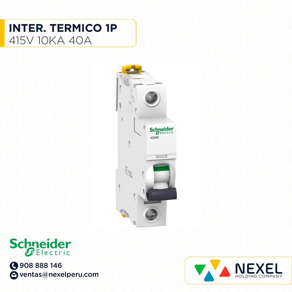 OUT-INTERRUPTOR AUT TERMOMAG P/RIEL 1P 40A 230/415VAC 10/3KA IC60N A9F74140 SCHNEIDER