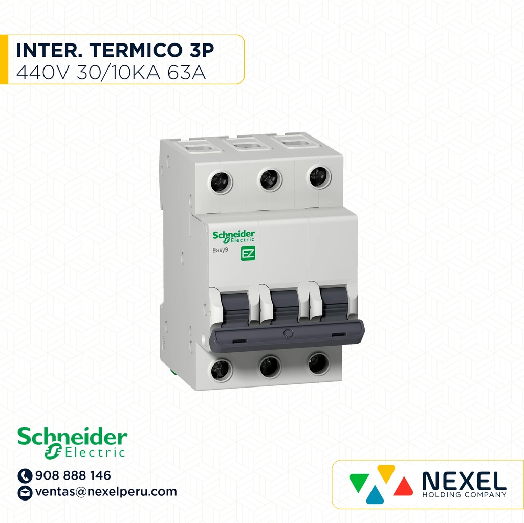 INTERRUPTOR AUT TERMOMAG P/RIEL 3P 63A 230/440VAC 30/10KA IC60H A9F84363 SCHNEIDER