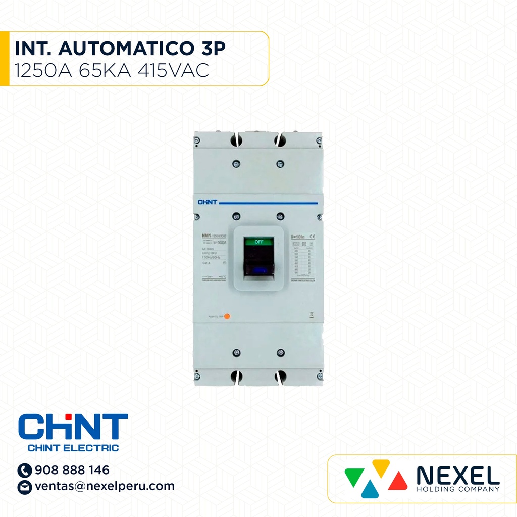 OUT- INT. AUT. CAJA MOLD. 3P FIJO 1250A 65KA 415VAC NM1-1250H NM1-1250H/3300 SIN CAJA CHINT
