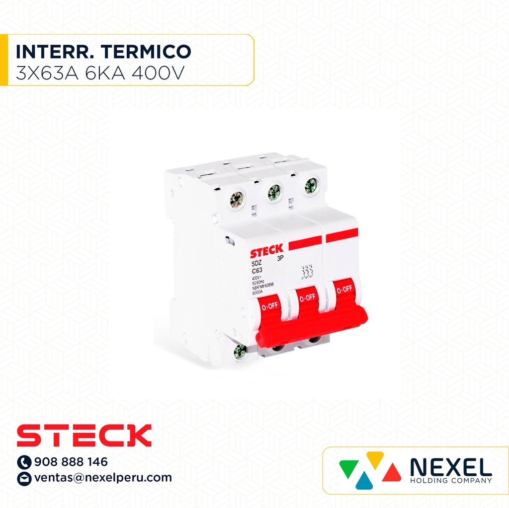 INTERRUPTOR TERMICO 3X63A. 6KA /220V RIEL / SDZ-D63C63 STECK