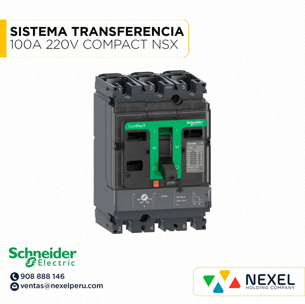 SISTEMA TRANSFERENCIA 100A TENSION 220V COMPACT NSX ZP0ST00100ACX SCHNEIDER