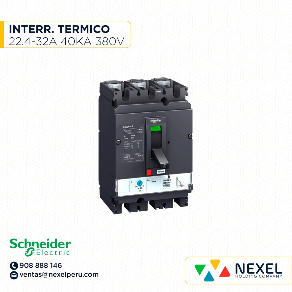 INT. TERMOMAGNETICO 22.4-32 A. CVS100B TM32D 40/25 KA 220/380V. LV510302 SCHNEIDER