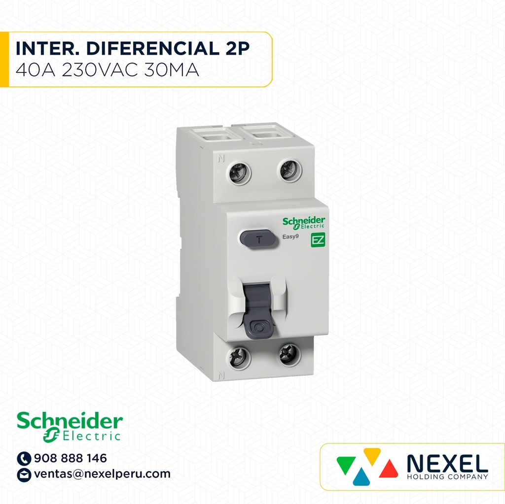 INTERRUPTOR DIFERENCIAL 2P 40A 230VAC 30MA TIPO AC EASY9 EZ9R36240 SCHNEIDER