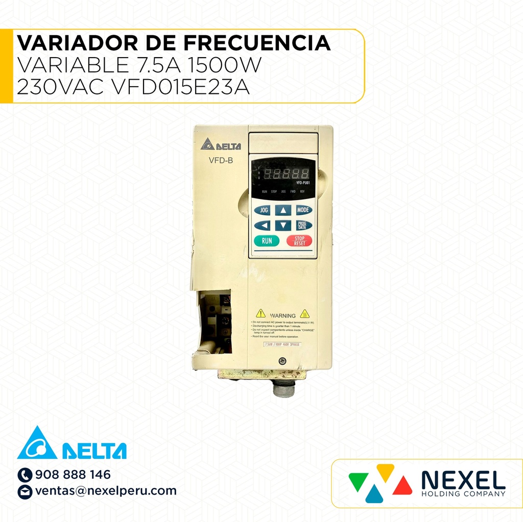 VARIADOR DE FRECUENCIA VARIABLE 7.5A 1500W 230VAC VFD015E23A DELTA (MUESTRA)