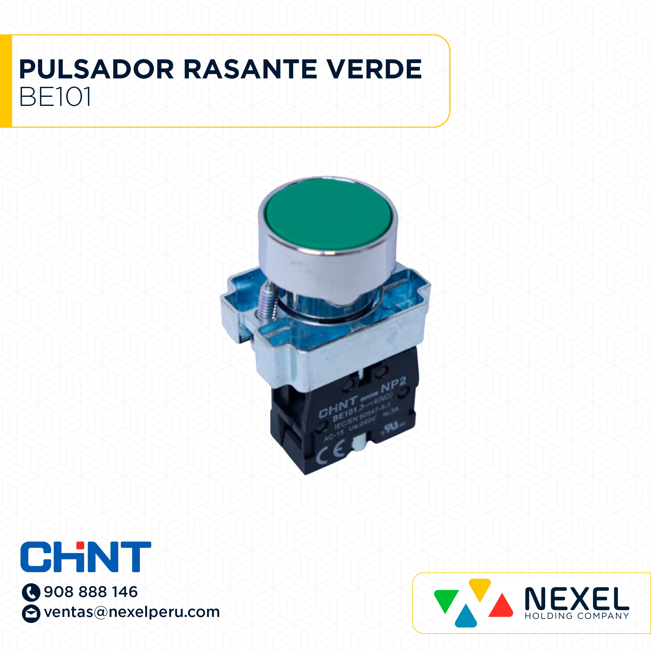 OUT- PULSADOR RASANTE VERDE BE101 CHINT