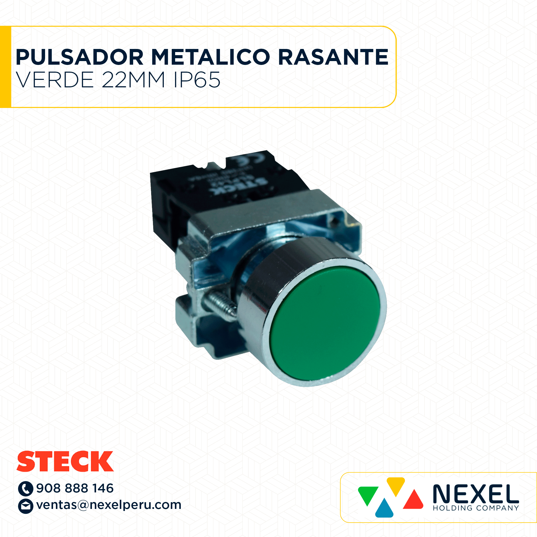 PULSADOR METALICO RASANTE VERDE 22MM IP65 S-LMRN2 S/ BLOCK DE CONTACTO STECK