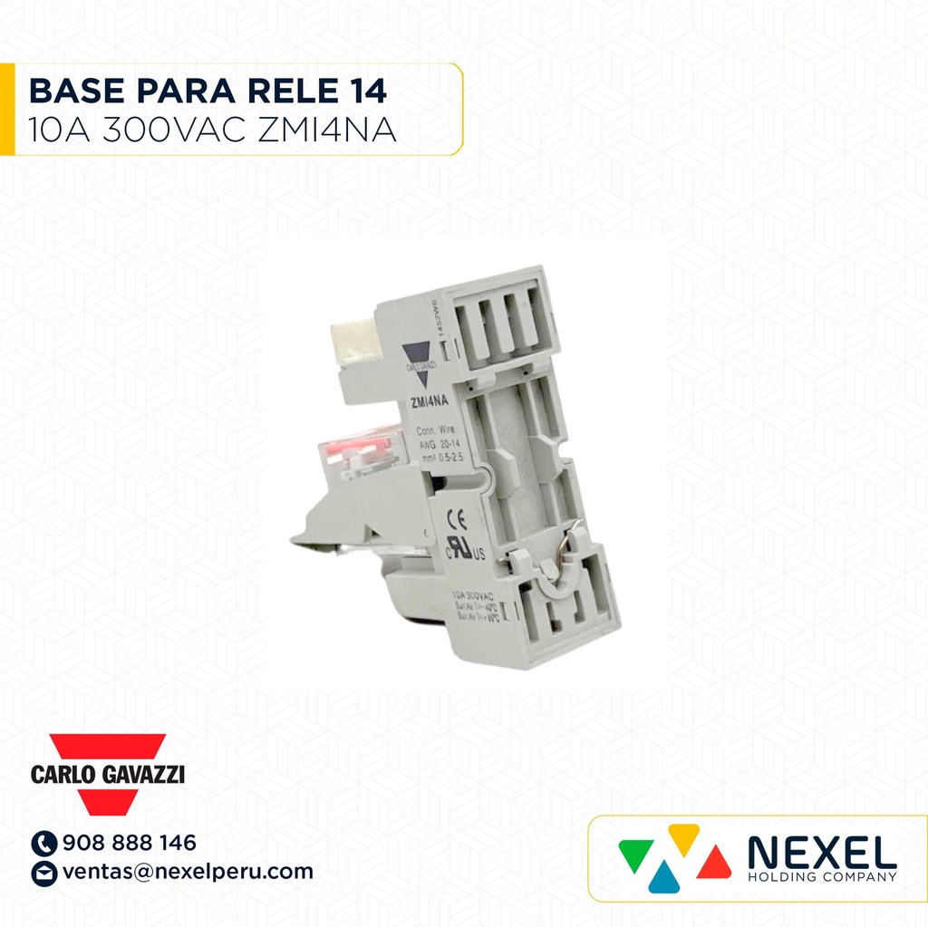BASE PARA RELE DIN. TORNILLO.14 PINES.10A .300VAC ZMI4NA CARLO GAVAZZI