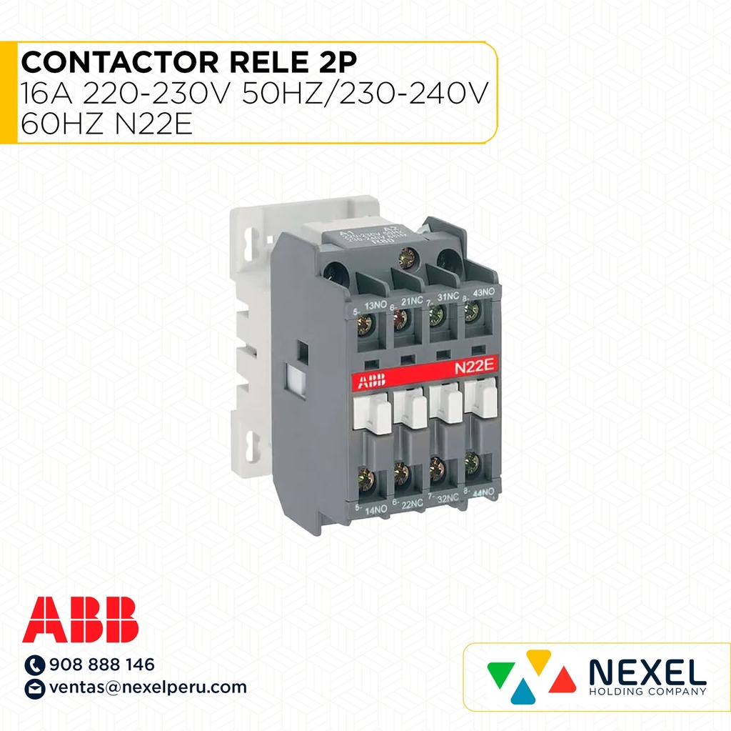 OUT- CONTACTOR RELE 2P 16A 220-230V 50HZ / 230-240V 60HZ N22E ABB
