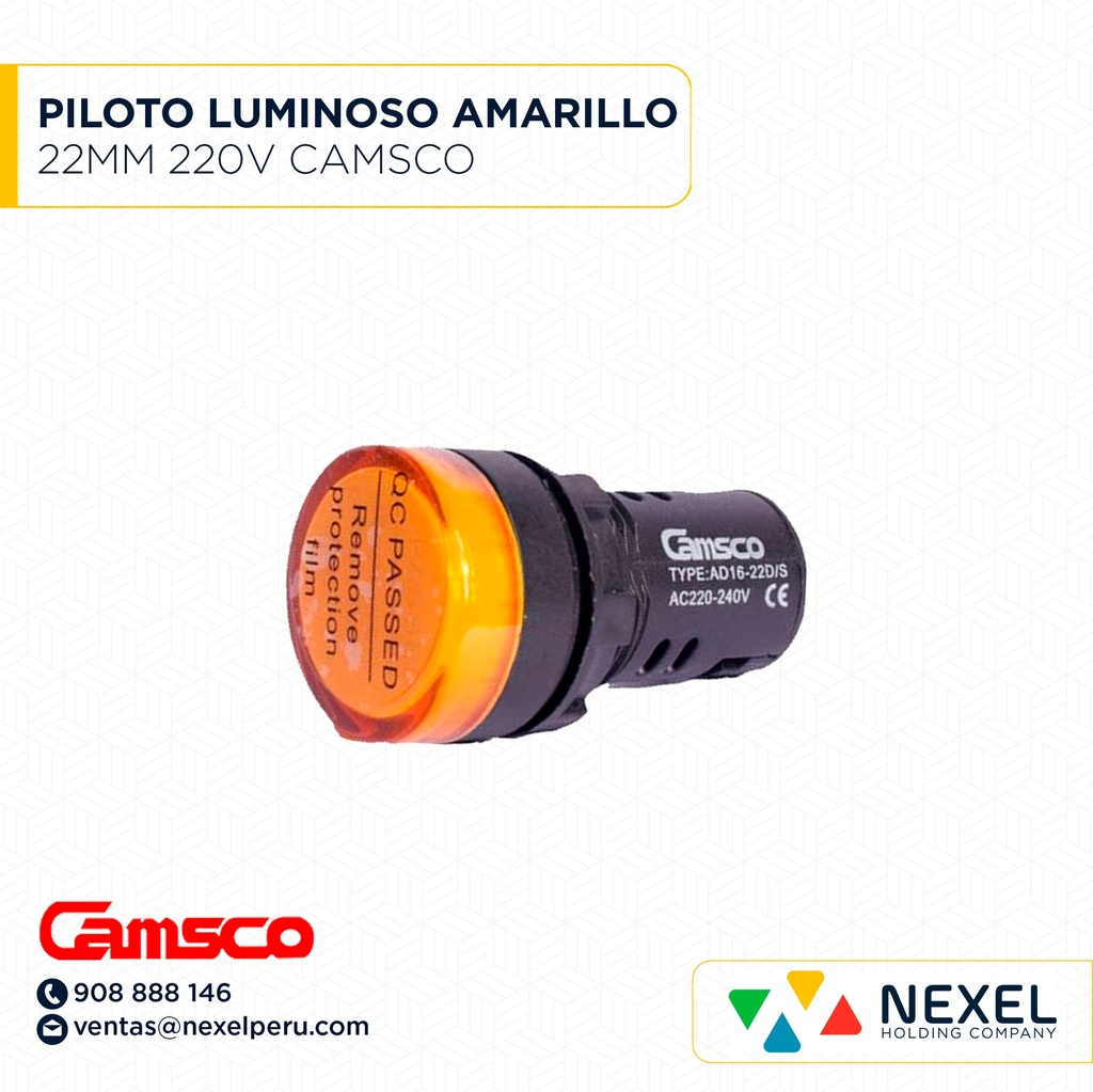 PILOTO LUMINOSO LED AMARILLO 22MM 220V CAMSCO