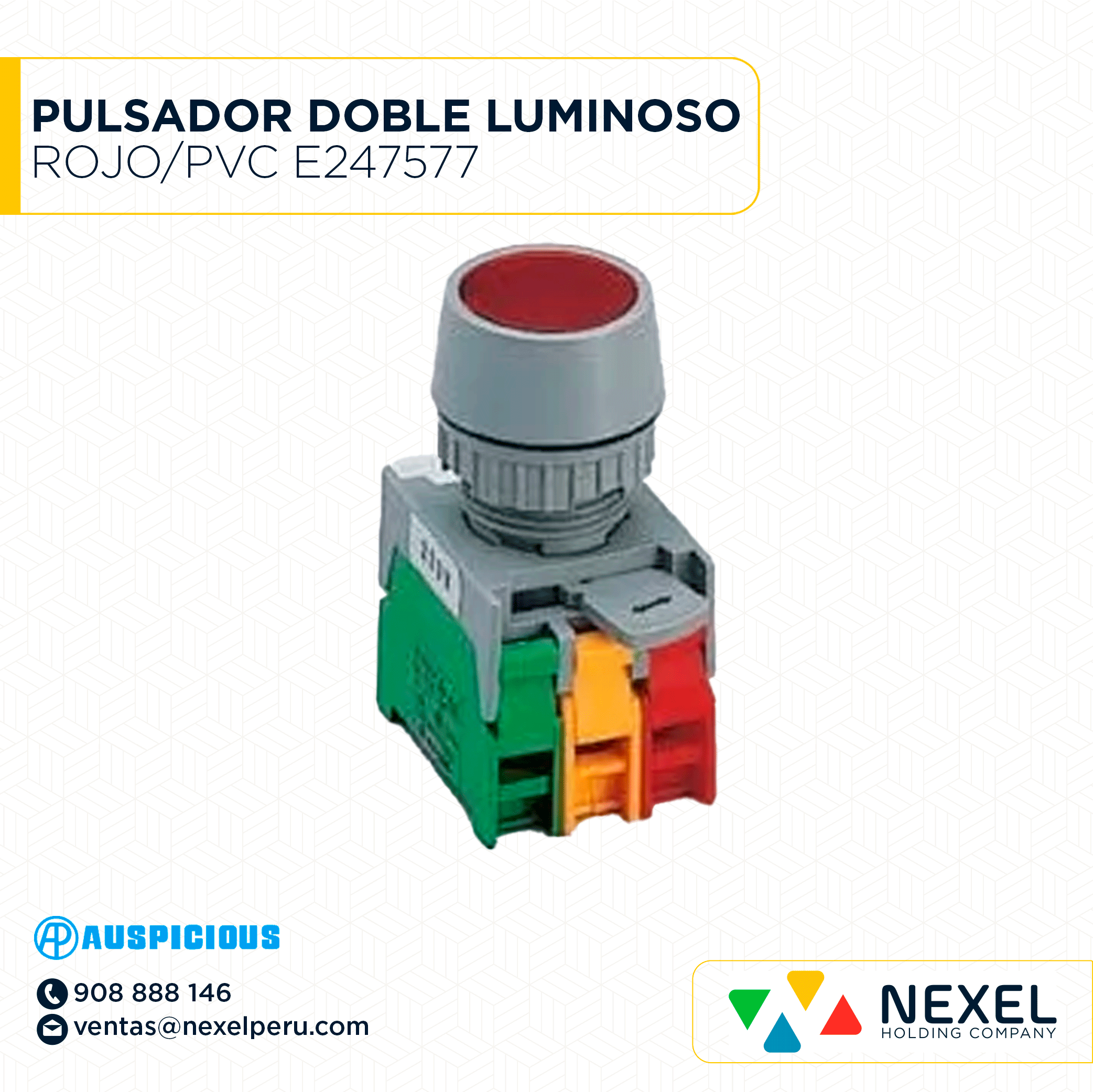 OUT- PULSADOR DOBLE LUMINOSO ROJO/PVC GLBF22-1OC + 3 BLOCK E247577 AUSPICIOUS