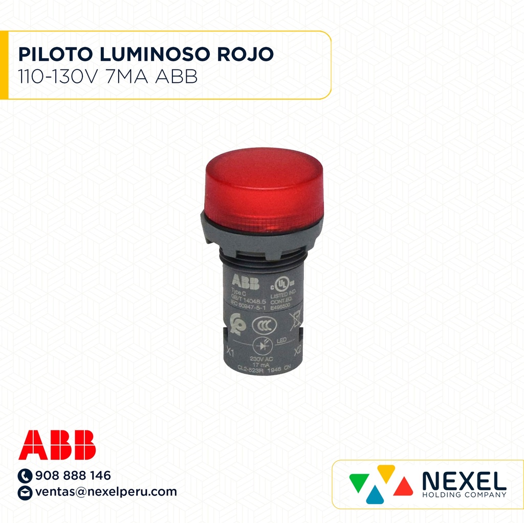 PILOTO LUMINOSO LED ROJO 110-130V 7MA ABB