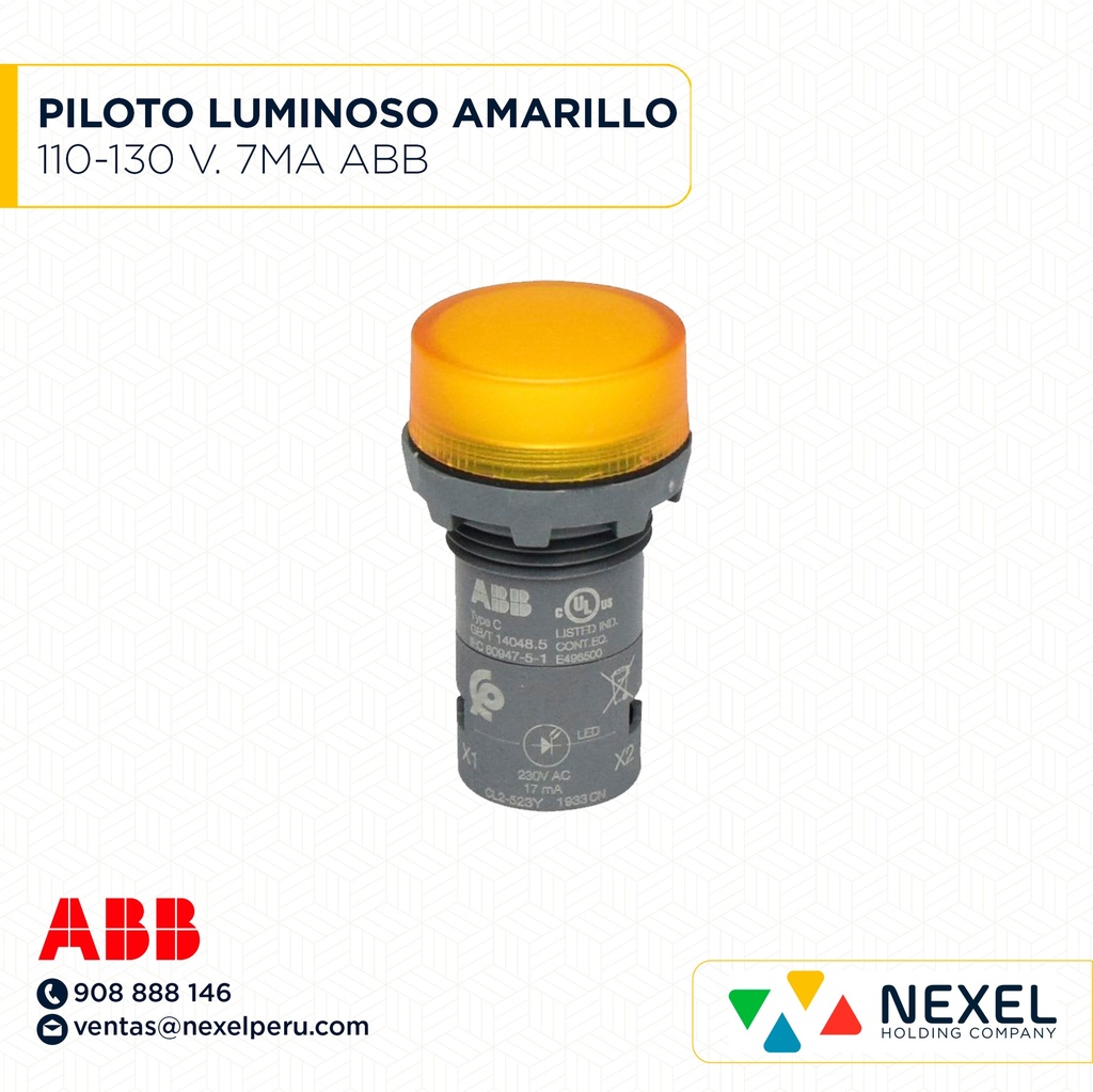 OUT- PILOTO LUMINOSO LED AMARILLO 110-130V 7MA ABB