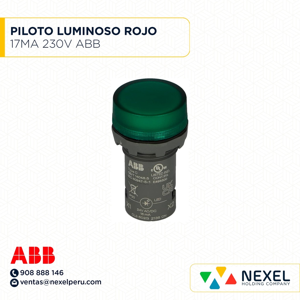 OUT- PILOTO LUMINOSO LED VERDE 230V 17MA ABB