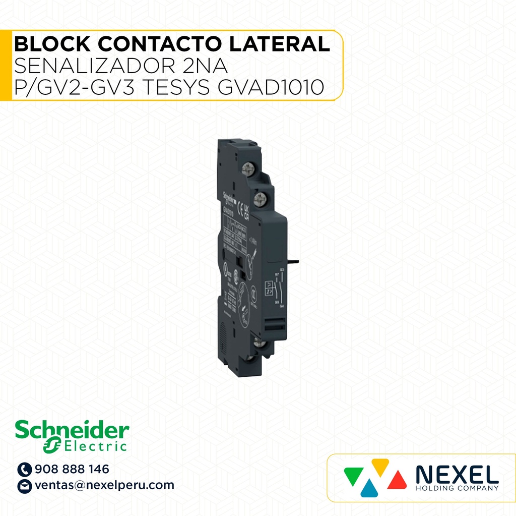 BLOCK CONTACTO LATERAL SENALIZADOR FALLA 2NA P/GV2-GV3 TESYS GVAD1010 SCHNEIDER