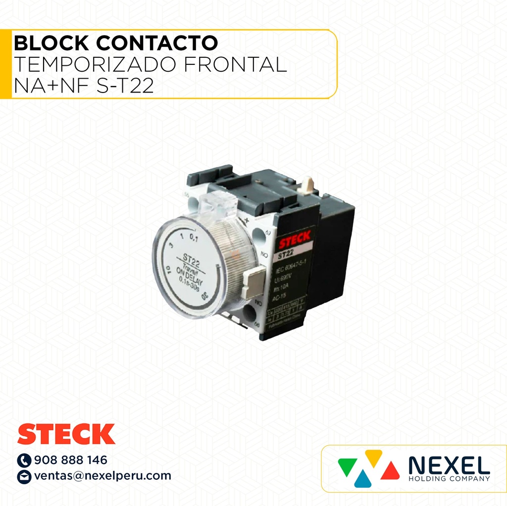 BLOCK CONTACTO TEMPORIZADO FRONTAL NA+NF S-T22 STECK