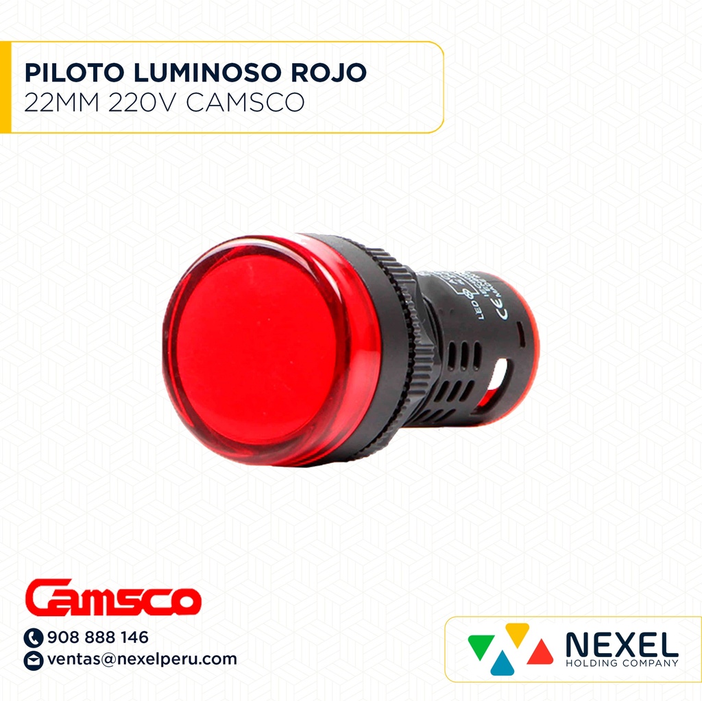 PILOTO LUMINOSO LED ROJO 22MM 220V CAMSCO