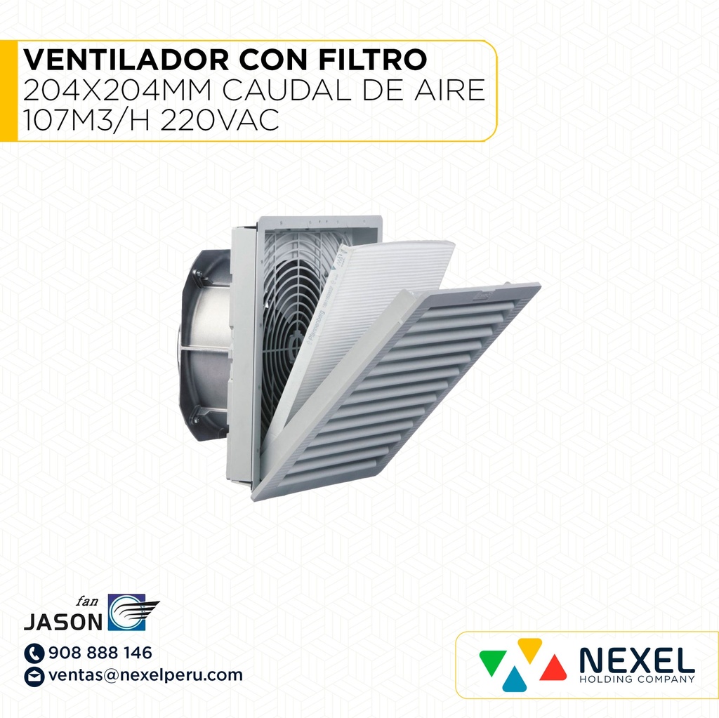 VENTILADOR CON FILTRO 204X204MM CAUDAL DE AIRE 107M3/H 220VAC JASON FAN