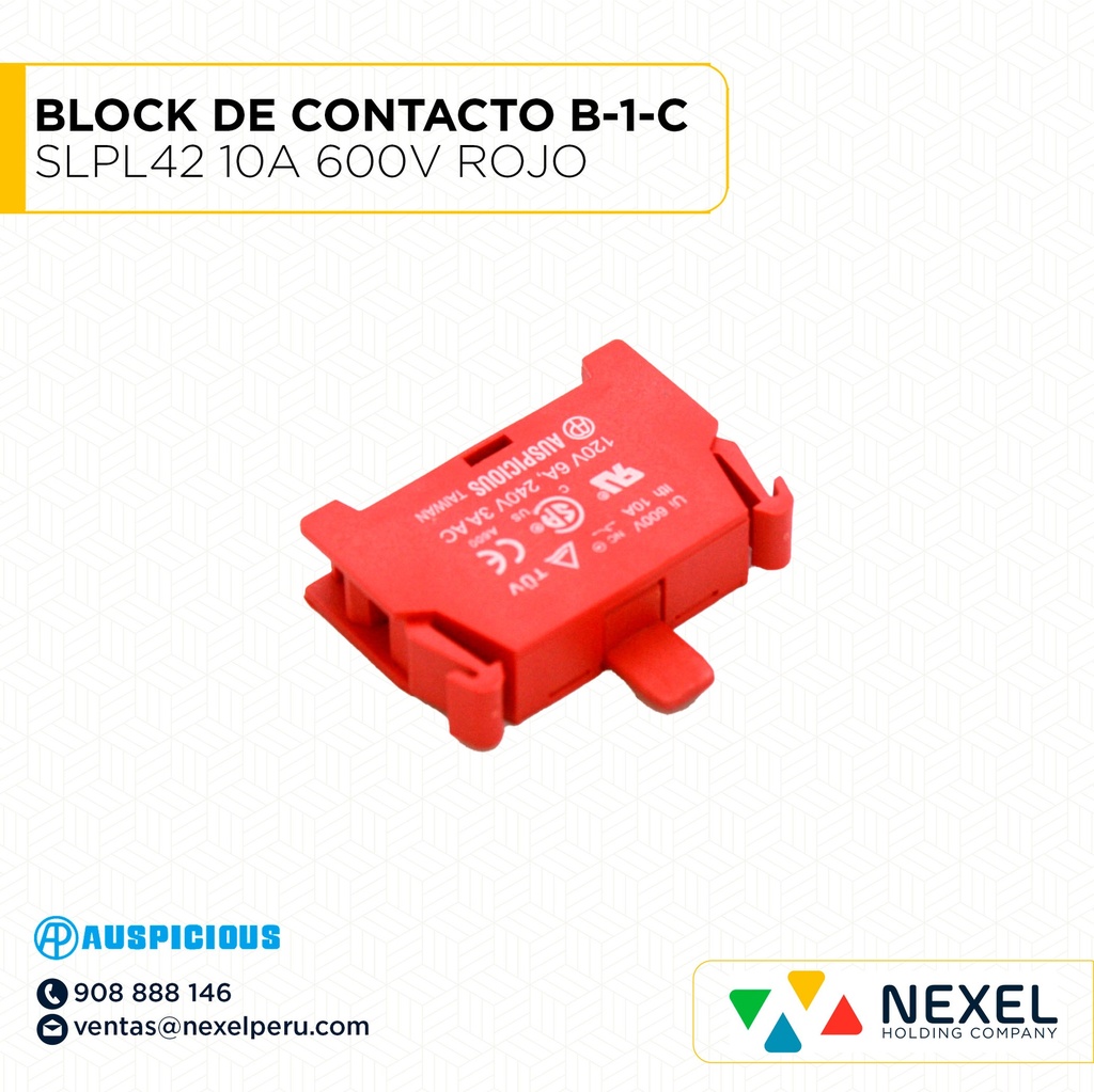 BLOCK DE CONTACTO B-1-C SLPL42 10A 600V ROJO AUSPICIOUS