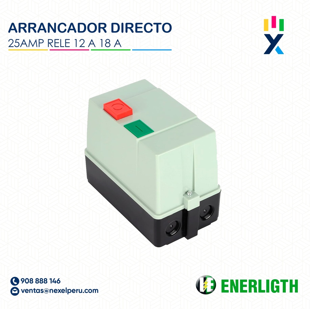 OUT- ARRANQUE DIRECTO + CONTACTOR DE 25 AMP + RELE DE 12 A 18 AMP ALFE1-D ENERLIGTH