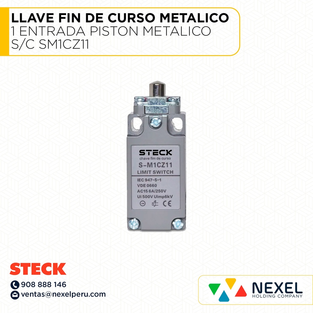 LLAVE FIN DE CURSO METALICO 1 ENTRADA PISTON METALICO S/C SM1CZ11 STECK