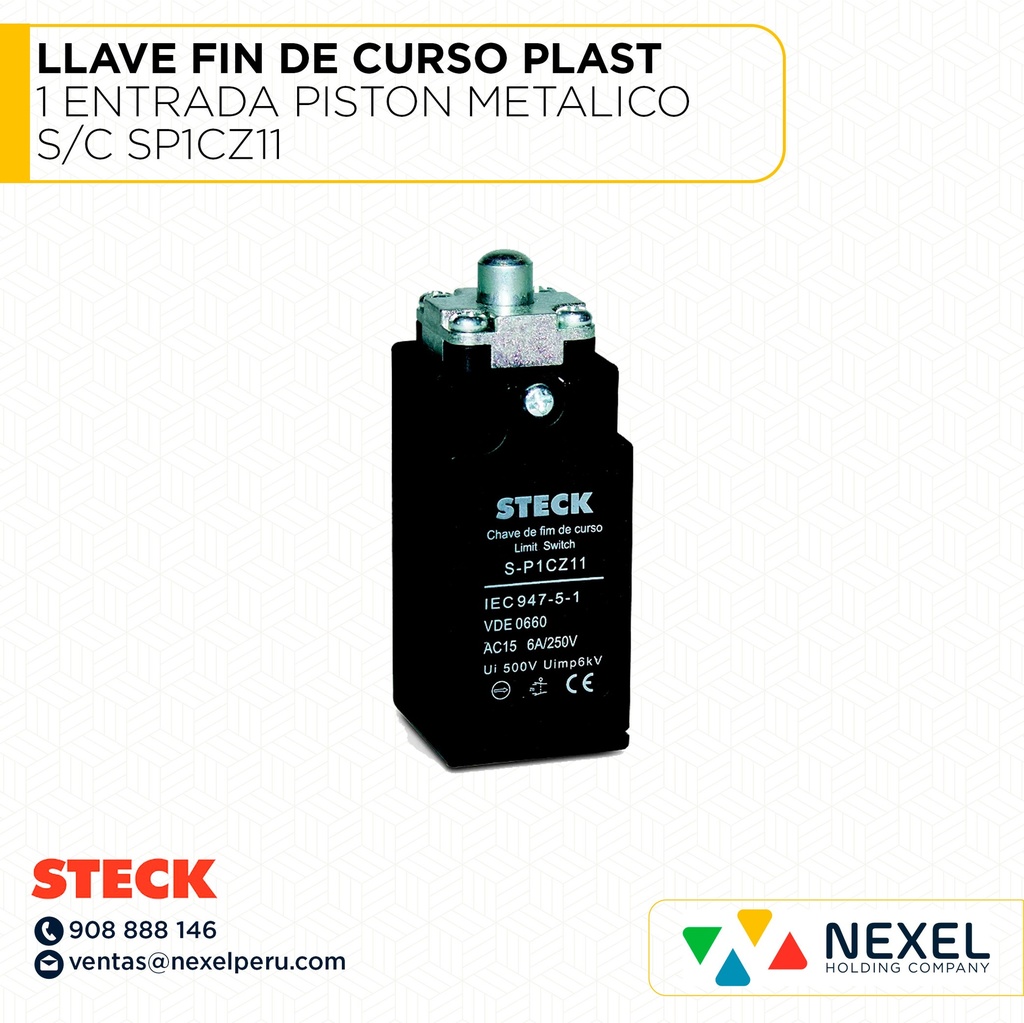 LLAVE FIN DE CURSO PLAST 1 ENTRADA PISTON METALICO S/C SP1CZ11 STECK