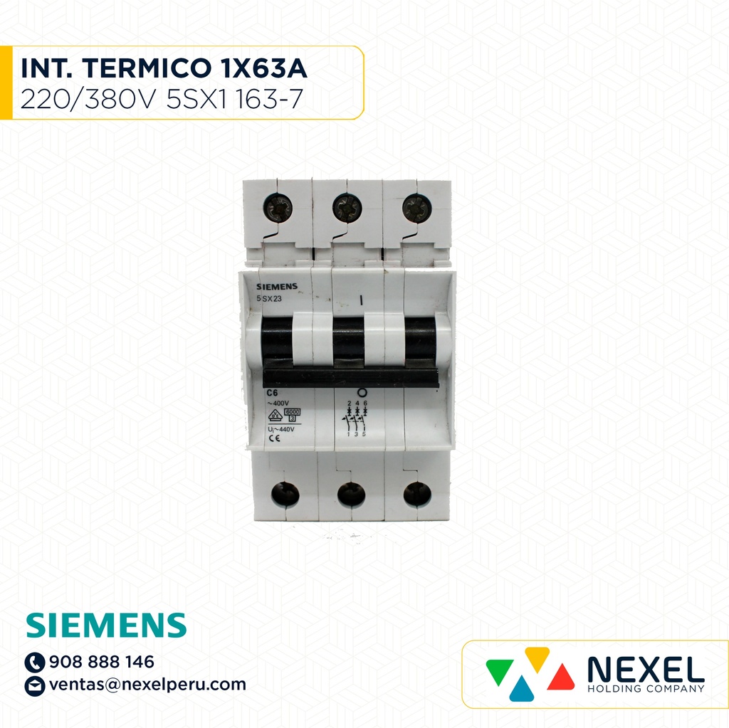 INTERR. TERMICO 1X63A 220/380V 3/7KA 5SX1 163-7 SIEMENS