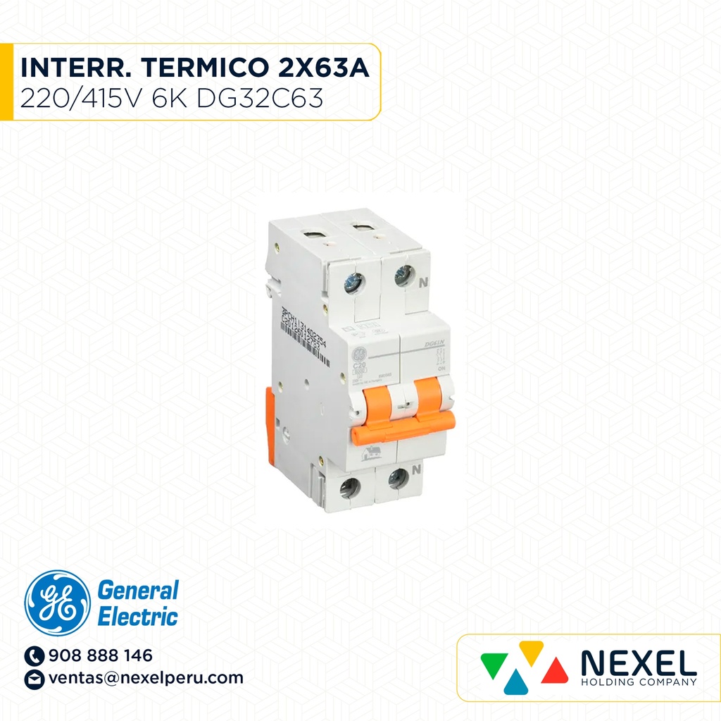 INTERR. TERMICO 2X63A 230/400V 6K DG32C63 GENERAL ELECTRIC