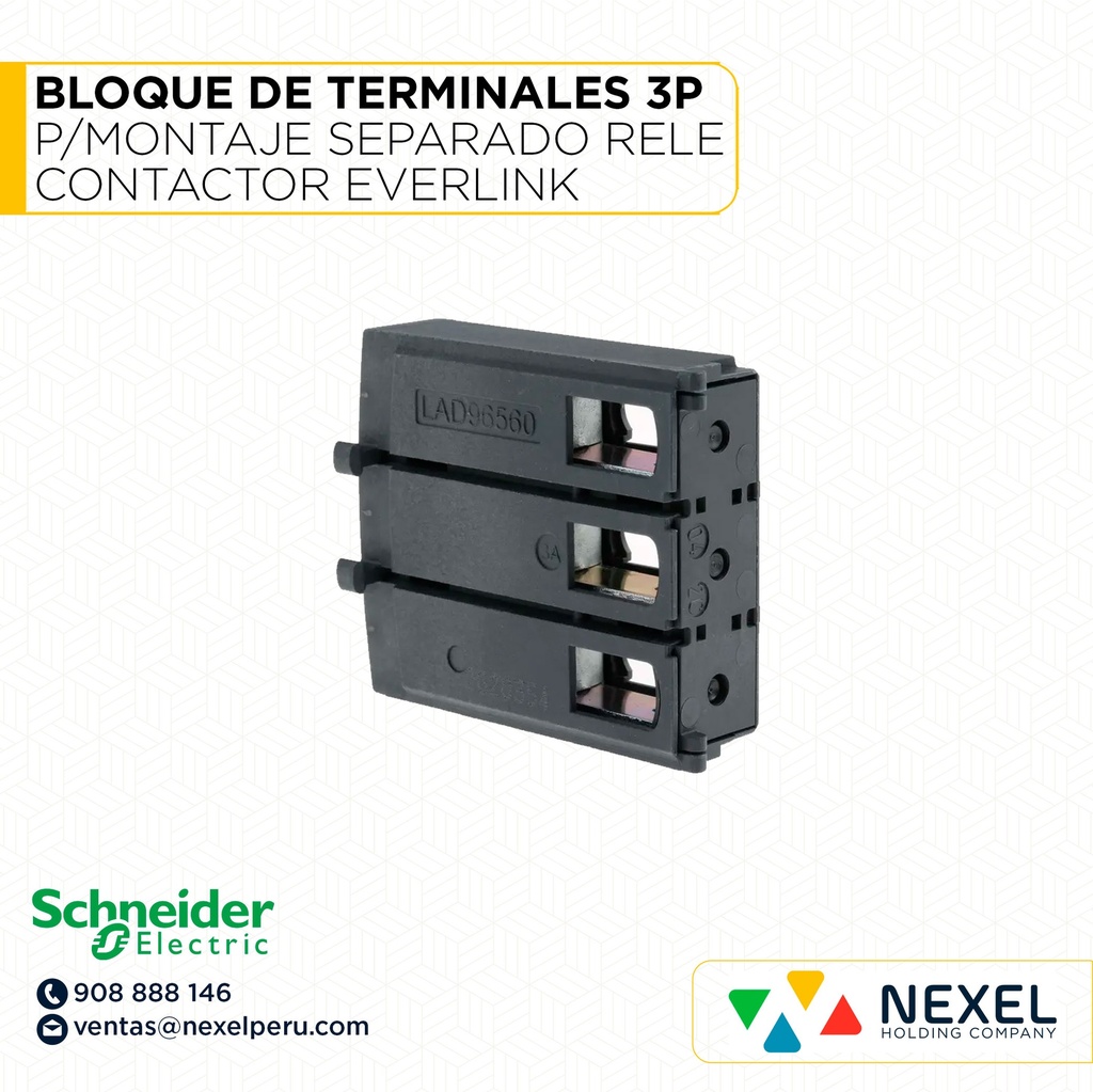 BLOQUE DE TERMINALES 3P P/MONTAJE SEPARADO RELE Y CONTACTOR EVERLINK LAD96560 SCHNEIDER